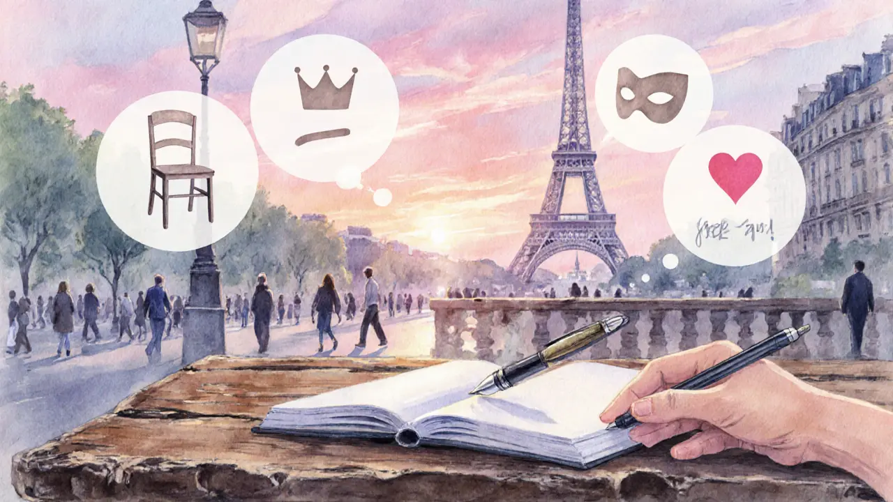 Watercolor café table with notebook and symbolic icons representing motivations.